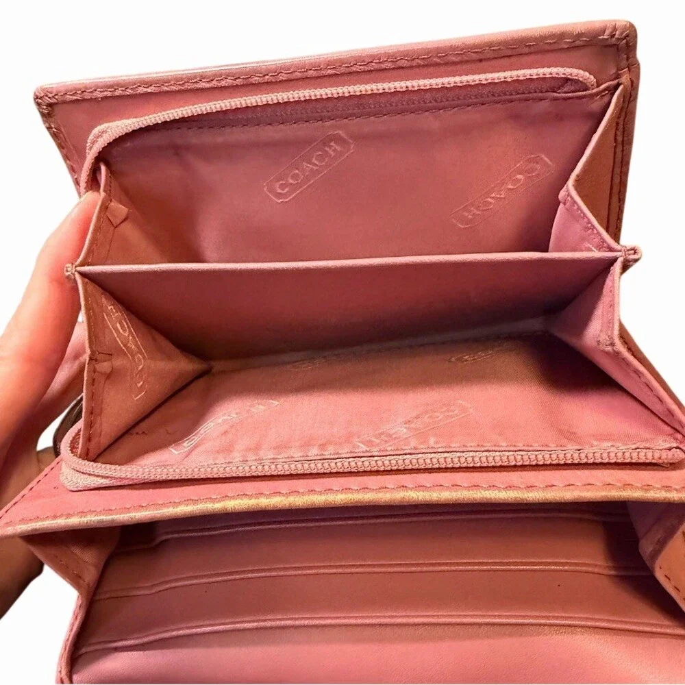 Coach Signature Monogram Pink and Tan Wallet